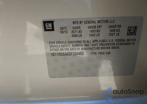 2013 Chevrolet Malibu 1Lz z USA, uszkodzony, nr VIN 1G11H5SA8DF334482